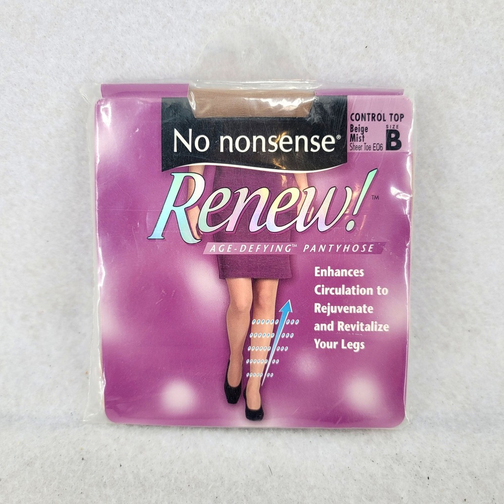 No nonsense Renew‎ Age-Defying Pantyhose Control Top Sheer Toe Beige Mist Sz B